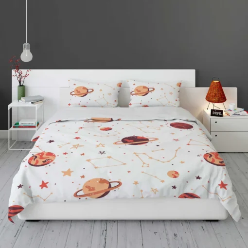 Saturn Planets In White Background Bedding Set 1