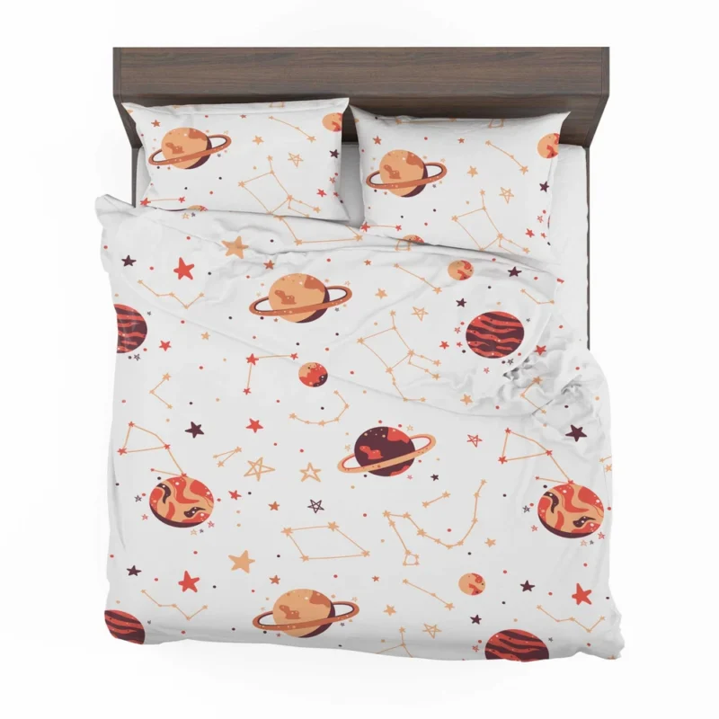 Saturn Planets In White Background Bedding Set 2