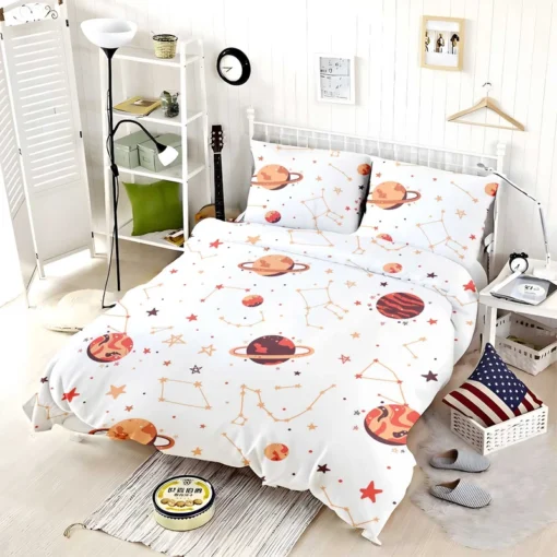 Saturn Planets In White Background Bedding Set