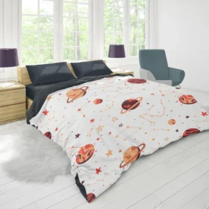 Saturn Planets In White Background Duvet Cover 1