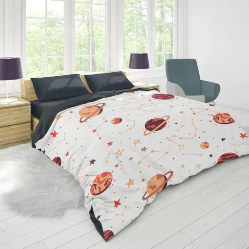 Saturn Planets In White Background Duvet Cover 1