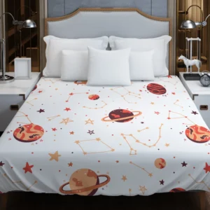 Saturn Planets In White Background Duvet Cover