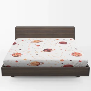 Saturn Planets In White Background Fitted Sheet 1