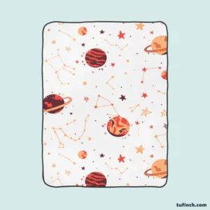 Saturn Planets In White Background Fleece Blanket 1