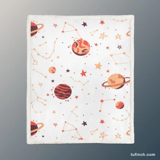 Saturn Planets In White Background Sherpa Fleece Blanket 1