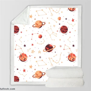 Saturn Planets In White Background Sherpa Fleece Blanket