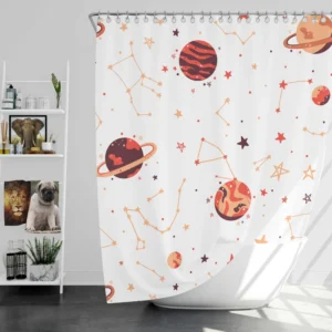 Saturn Planets In White Background Shower Curtain