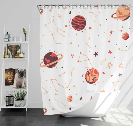 Saturn Planets In White Background Shower Curtain