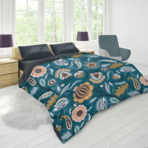 Scandinavian Folk Floral Design Duvet Cover 1