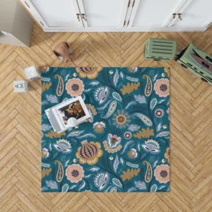 Scandinavian Folk Floral Design Rug