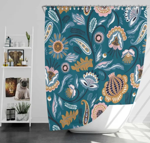 Scandinavian Folk Floral Design Shower Curtain