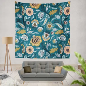 Scandinavian Folk Floral Design Wall Tapestry