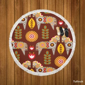 Scandinavian Folk Round Beach Towel