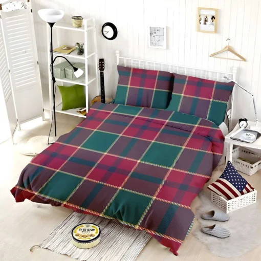 Scottish Red Green Tartan Pattern Bedding Set