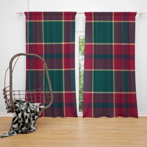 Scottish Red Green Tartan Pattern Curtain