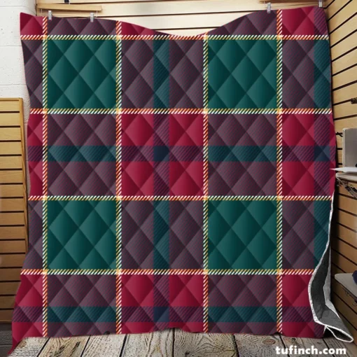 Scottish Red Green Tartan Pattern Quilt Blanket