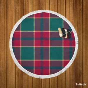 Scottish Red Green Tartan Pattern Round Beach Towel