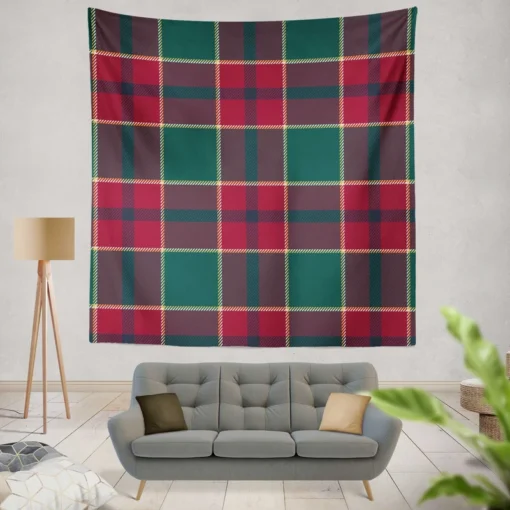 Scottish Red Green Tartan Pattern Wall Tapestry