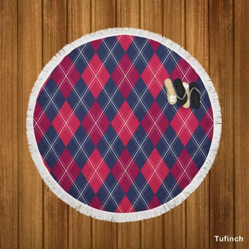 Scottish Tartan Argyle Strip Pattern Round Beach Towel