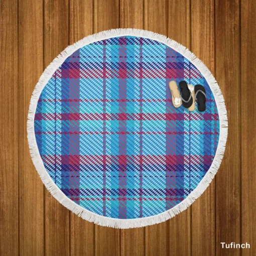 Scottish Tartan Blue Plaid Pattern Round Beach Towel