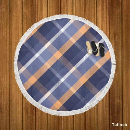 Scottish Tartan Blue Plaid Round Beach Towel