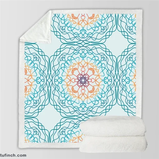 Sea Blue Traditional Moroccan Pattern Sherpa Fleece Blanket