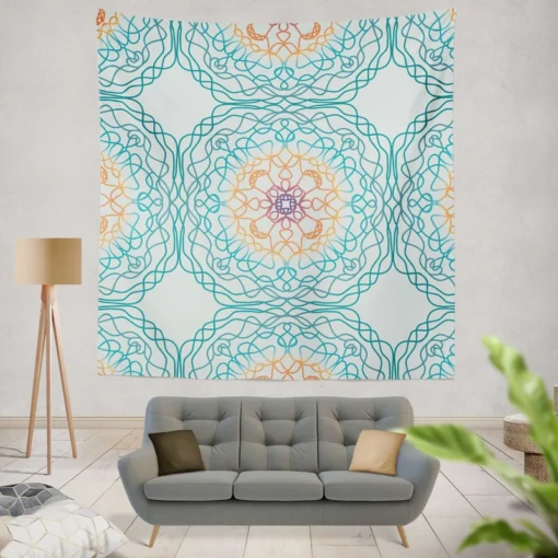 Sea Blue Traditional Moroccan Pattern Wall Tapestry