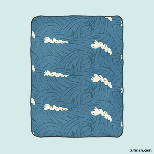 Sea Japanese Waves Fleece Blanket 1