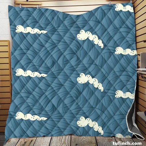 Sea Japanese Waves Quilt Blanket