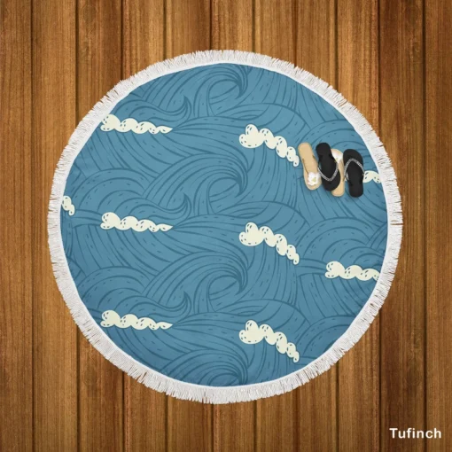 Sea Japanese Waves Round Beach Towel