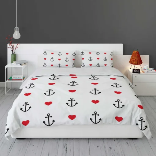 Sea Marine Anchor Red Heart Bedding Set 1