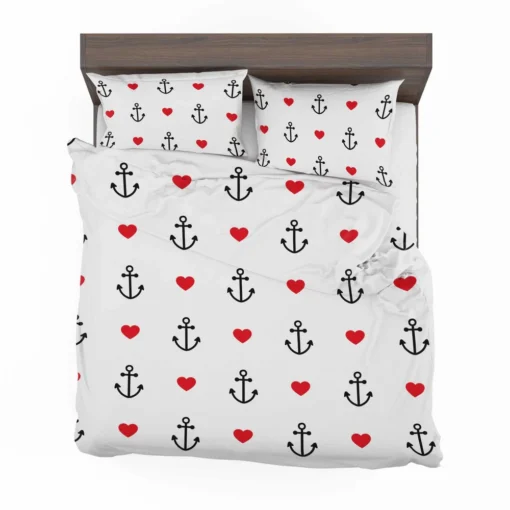 Sea Marine Anchor Red Heart Bedding Set 2