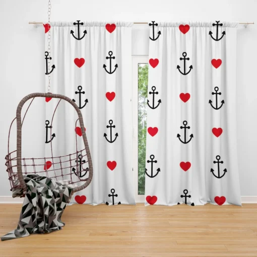 Sea Marine Anchor Red Heart Curtain