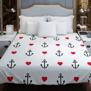 Sea Marine Anchor Red Heart Duvet Cover