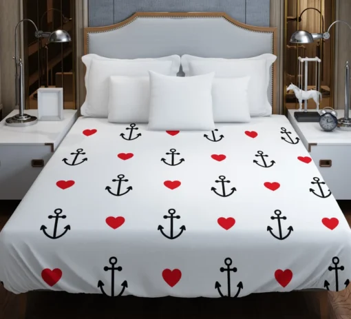 Sea Marine Anchor Red Heart Duvet Cover