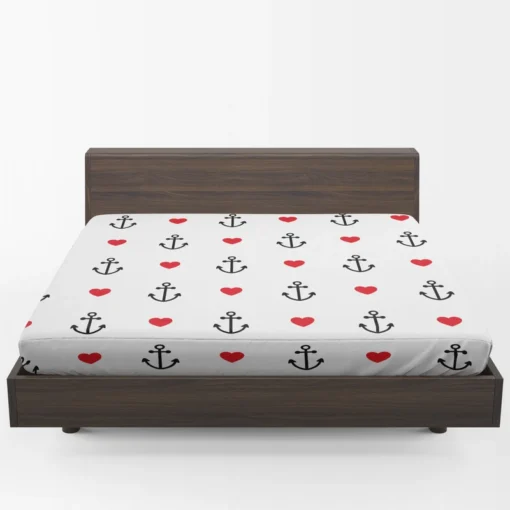 Sea Marine Anchor Red Heart Fitted Sheet 1