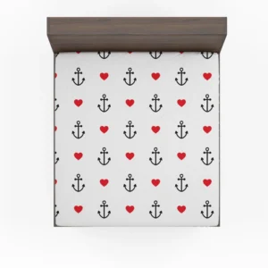 Sea Marine Anchor Red Heart Fitted Sheet