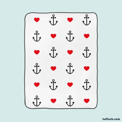 Sea Marine Anchor Red Heart Fleece Blanket 1