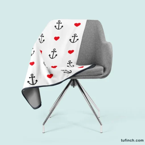 Sea Marine Anchor Red Heart Fleece Blanket 2