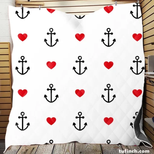 Sea Marine Anchor Red Heart Quilt Blanket