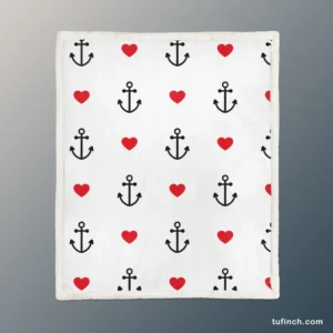 Sea Marine Anchor Red Heart Sherpa Fleece Blanket 1