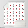 Sea Marine Anchor Red Heart Sherpa Fleece Blanket