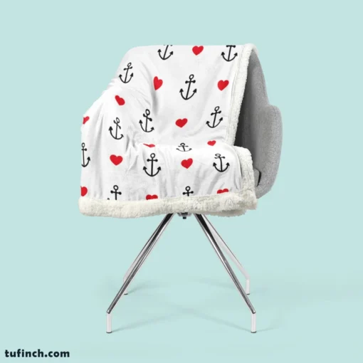 Sea Marine Anchor Red Heart Sherpa Fleece Blanket 2