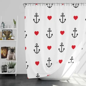 Sea Marine Anchor Red Heart Shower Curtain