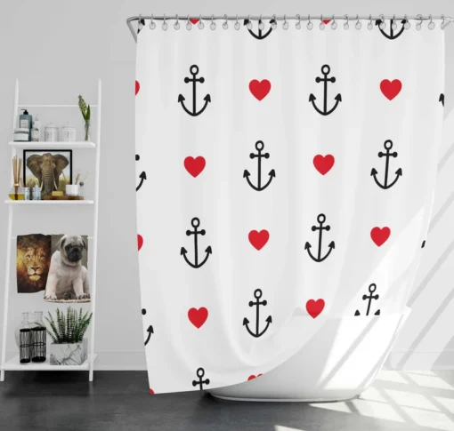 Sea Marine Anchor Red Heart Shower Curtain