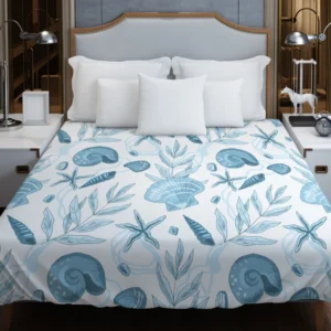 Sea Shells Corals Sea Plants Duvet Cover