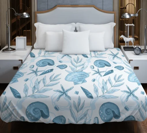 Sea Shells Corals Sea Plants Duvet Cover