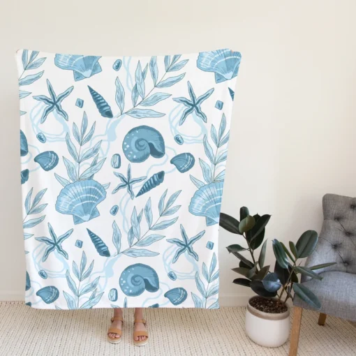 Sea Shells Corals Sea Plants Fleece Blanket