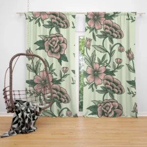 Seamless Botanical Floral Pattern Curtain