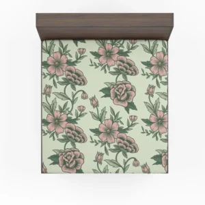 Seamless Botanical Floral Pattern Fitted Sheet